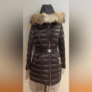 DAWN LEVY ALICIA FUR HOODED COAT SIZE M
